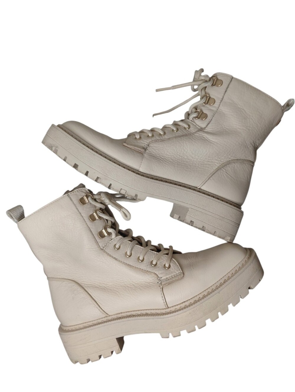 Sam Edelman Lue Cream Leather Lug Sole Lace-Up Combat Boots Size 6.5
